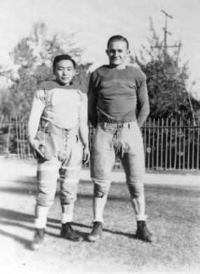 Football team captains George Kornoff (right) and George Fujino (left)